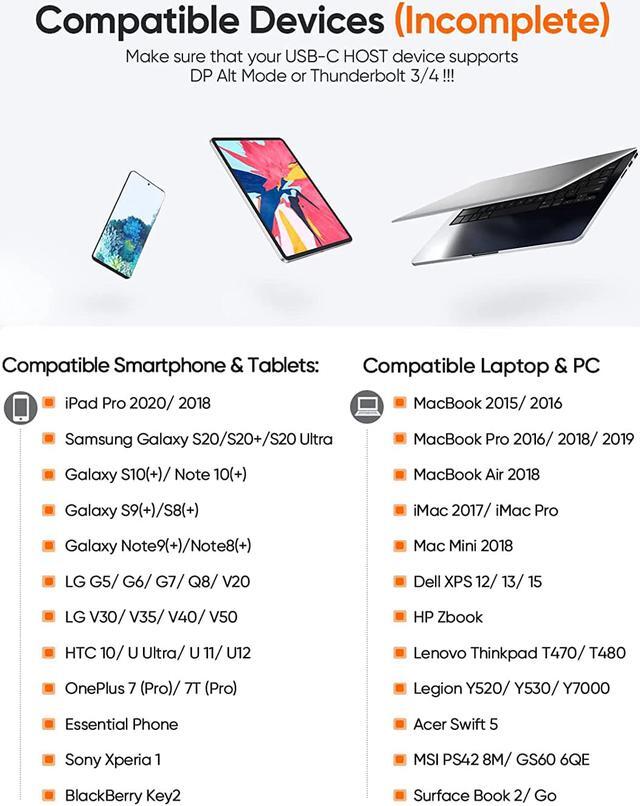 Alt view image 4 of 5 - USB C to HDMI Cable, USB Type-C to HDMI 6 Feet Cable [Thunderbolt 3 Compatible] for MacBook Pro 2020/2019/2018, MacBook Air/iPad Pro 2018, Samsung Galaxy S10/S9, Surface Book 2 and More
