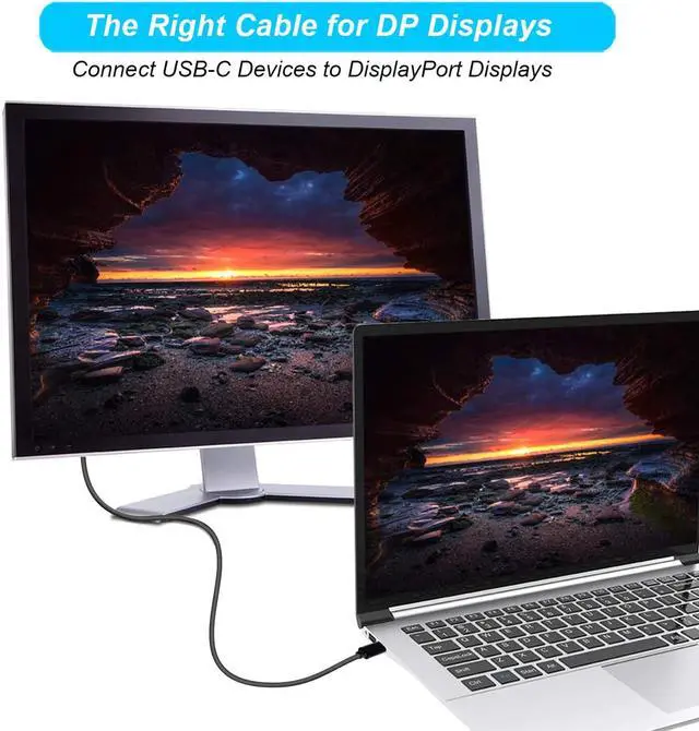 Alt view image 2 of 5 - USB-C to DisplayPort Cable 6ft Cable 4K 60 Hz Ultra HD, 18 Gbps [Thunderbolt 3 Compatible] (USB C to DP Cable) Type USB C DisplayPort(DP) Cable