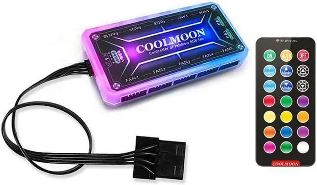 Alt view image 2 of 6 - RGB Color Change Controller 10X6Pin Fan 2X4Pin Light Bar 12V 5A LED Color Intelligent Controller,CPU Cooling Fan with RGB LED Lamp PC Cooler Computer Case PC Cooling Fan Controller, Remote Control