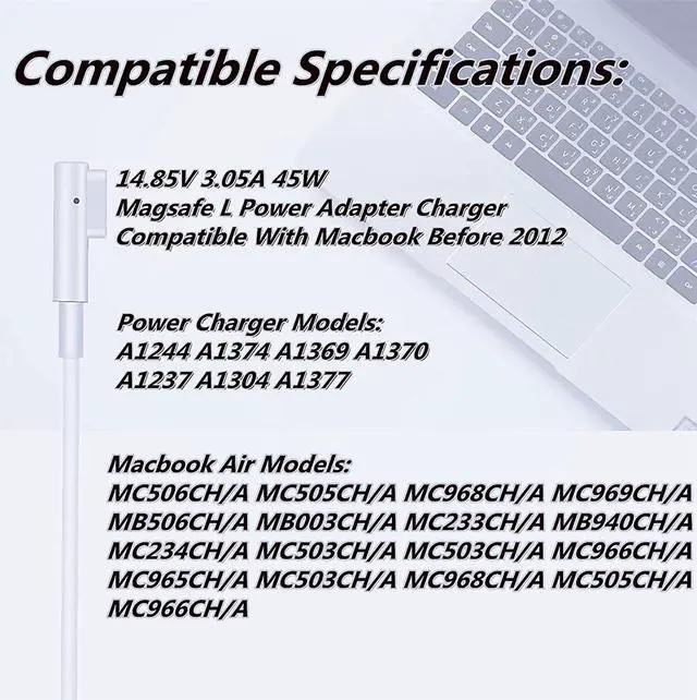 Alt view image 5 of 5 - 45W AC Adapter Charger for 11" 13" Apple Macbook Air 2009~2011 A1244 A1374 L-Tip
