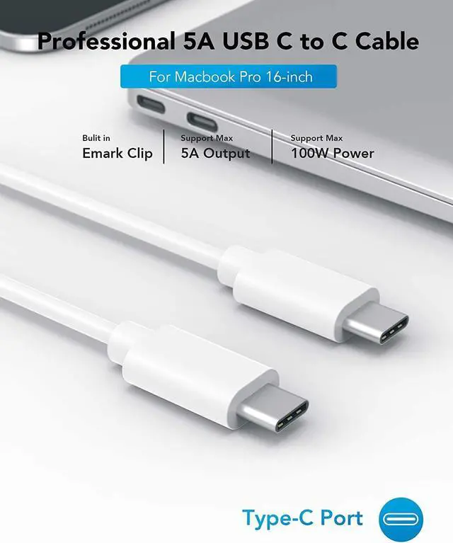 Alt view image 4 of 7 - mac Book pro Charger 100W USB C Power Adapter Compatible with Mac Book Pro 16, 15, 14, 13 Inch, Mac Book Air 13 Inch, iPad Pro 2021/2020/2019/2018, Included 7.2ft USB C to C Cable