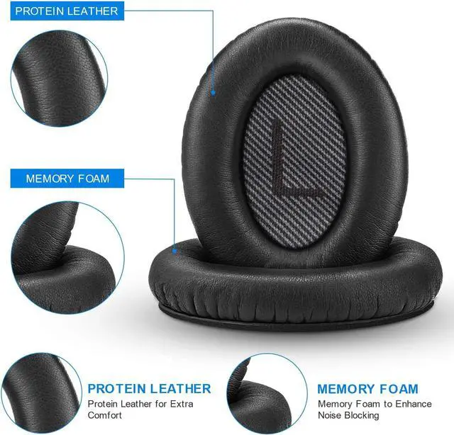 Alt view image 5 of 7 - Ear Pads for Bose Quiet Comfort 35 Soft Protein Leather Replacement Earpads Ear Cushions for Bose QC 35/25 / 15 QC2 / Ae2 / Ae2i / Ae2W / Sound Link/Sound True (Black)