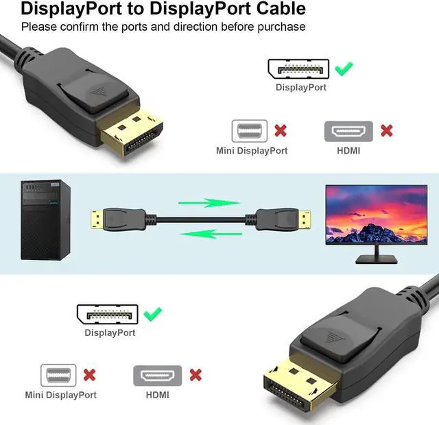 Alt view image 2 of 12 - DisplayPort to DisplayPort 6 Feet Cable [4K@60Hz 2K@144Hz], DP to DP Male to Male Cable Gold-Plated Cord Compatible for Lenovo, Dell, HP, ASUS and More