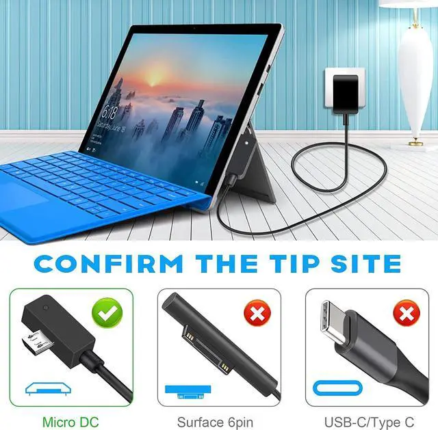 Alt view image 3 of 5 - Surface 3 Charger 13W 5.2V 2.5A AC Power Adapter Charger Cord Replacement for Microsoft Surface 3, Model 1623 1624 1645 Tablet with USB Charging Port 4.9Ft Cable-1.5m