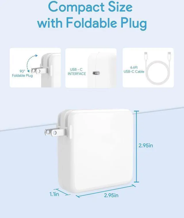 Alt view image 6 of 6 - 61W AC Power Adapter for MacBook Pro 13 Air Charger Power supply with USB-C Charging Cable Also compatible other USB C Chare Device