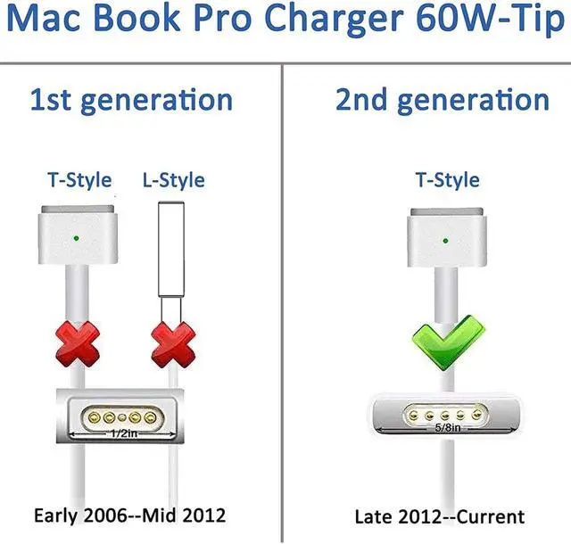 Alt view image 2 of 3 - Mac Book Pro Charger, 60W Power Adapter T-Tip Magnetic Connector Charger Compatible with Mac Book Pro Retina 13-inch and Mac Book Air(After Late 2012)