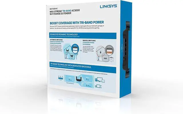 Alt view image 6 of 6 - Linksys RE9000: AC3000 Tri-Band Wi-Fi Extender, Wireless Range Booster for Home, 4 Gigabit Ethernet Ports, Works with Any Wi-Fi Router (Black)