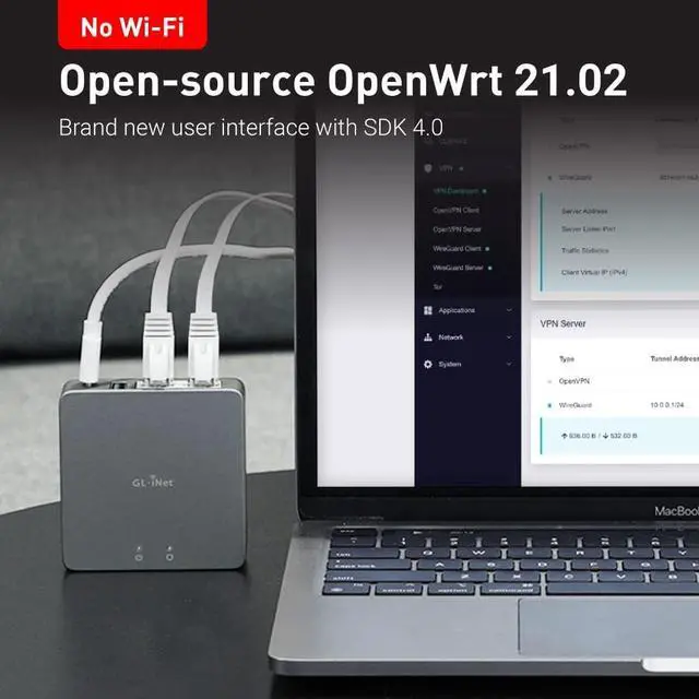 Alt view image 2 of 6 - GL.iNet MT2500A (Brume 2) Mini VPN Security Gateway for Home Office and Remote Work-VPN Server&Client for Home and Office, VPN Cascading, Internet Security, 2.5G WAN, NO Wi-Fi* (Aluminium Alloy Case)