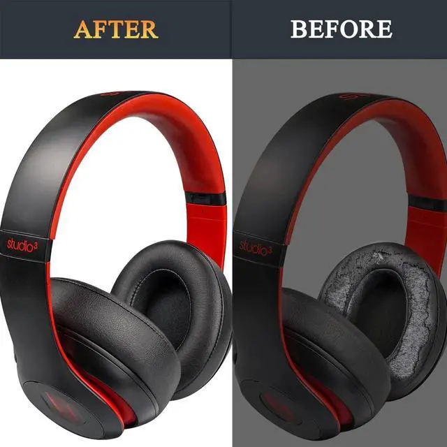 Alt view image 6 of 6 - Replacement Ear Pads Cushions for Beats Studio 2 & Studio 3 Wired & Wireless Headphones, Earpads with Soft Protein Leather, Noise Isolation Memory Foam, Added Thickness - Black