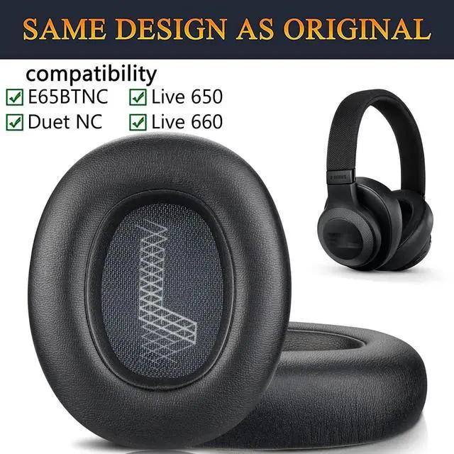 Alt view image 2 of 6 - Replacement Ear Pads for JBL E65 (E65BT E65BTNC)/Live 650 (650NC 650BTNC)/Live 660 (660NC 660BTNC)/Duet NC Over-Ear Headphones, Earpads Cushions with Softer Leather (Black)
