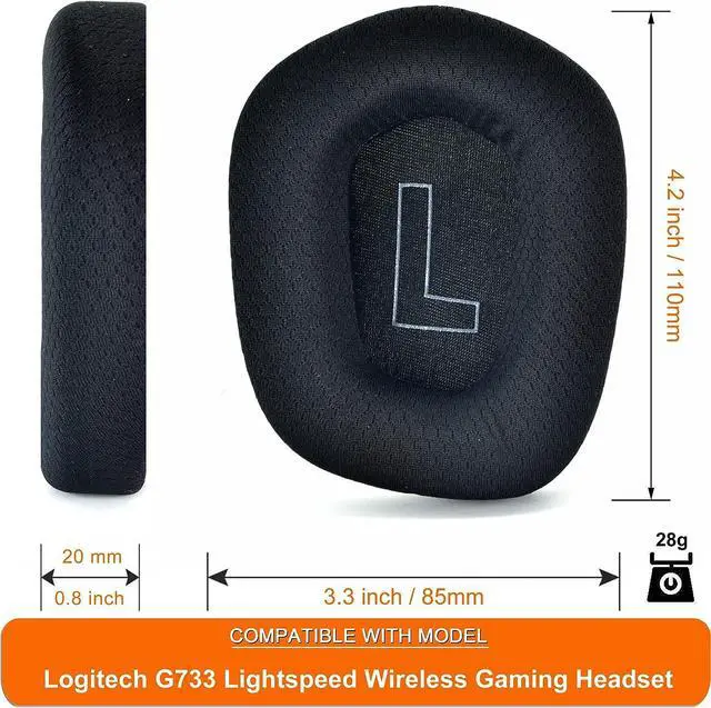 Alt view image 4 of 6 - G733 Earpads - Replacement Ear Cushion Cover Compatible with Logitech G733 G 733 Lightspeed Wireless Gaming Headset,Ear Pads with Durable Mesh Fabric, Comfort Noise Isolation Foam (Black)