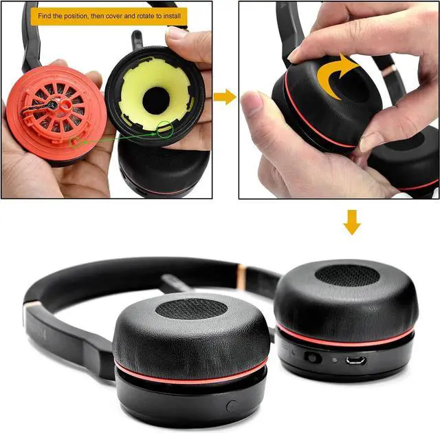 Alt view image 3 of 6 - Evolve 75 Ear Pads - aibileec Replacement Ear Cushion Compatible with Jabra Evolve 75 75+ 75 UC / 75 MS Headphone/Earpads Contain Plastic Clips,(Ear Pads not fit Jabra Evolve2 75 PC Wireless Headset)