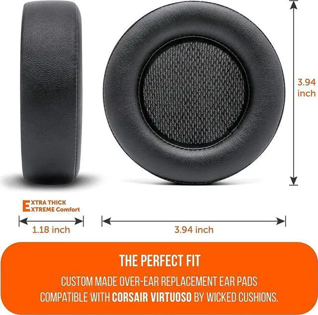 Alt view image 6 of 7 - Upgraded Replacement Earpads for Corsair Virtuoso Gaming Headset Made by Wicked Cushions | Improved Durability, Thickness, Softer Leather, and Sound Isolation | Black
