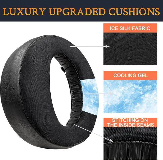 Alt view image 4 of 6 - Cooling Gel Earpads Replacement for Sony Playstation 5 Pulse PS5 3D Wireless Headset, Ear Pads Cushions with Noise Isolation Foam - Black