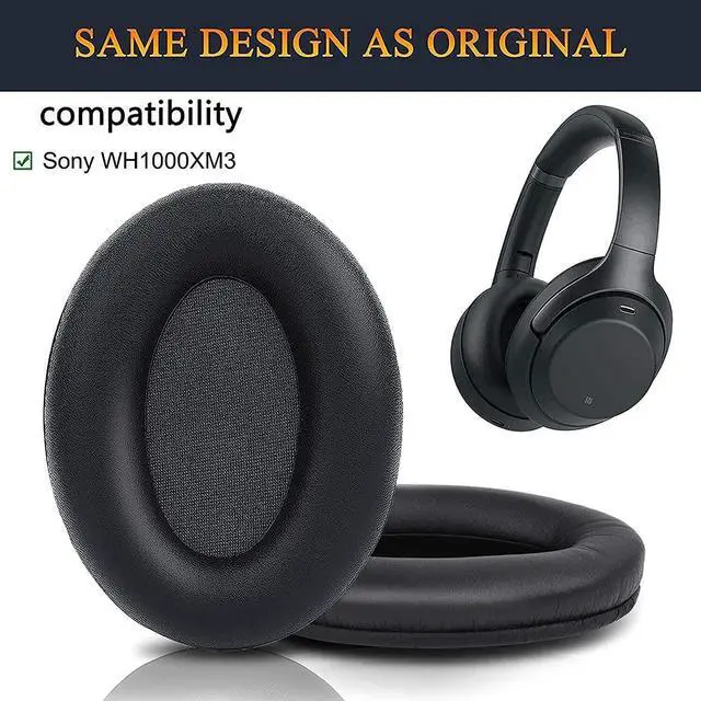 Alt view image 2 of 6 - Professional Earpads Cushions Replacement for Sony WH-1000XM3 (WH1000XM3) Over-Ear Headphones, Ear Pads with Softer Protein Leather, Noise Isolation Memory Foam, Added Thickness (Black)