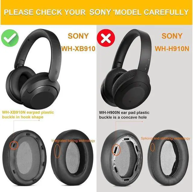 Alt view image 4 of 7 - original ear pads for Sony WH-XB910 XB910N Extra Bass Noise Cancelling Headphones, for Sony WHXB910N Wireless Bluetooth Headset, Ear Pads with Softer Protein Leather-Black