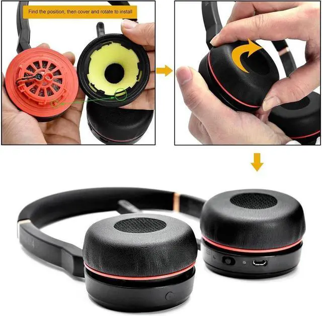Alt view image 3 of 6 - Original Evolve 75 Ear Pads - aibileec Replacement Ear Cushion Compatible with Jabra Evolve 75 75+ 75 UC / 75 MS Headphone/Earpads Contain Plastic Clips,(Ear Pads not fit Jabra Evolve2 75 PC Wireless