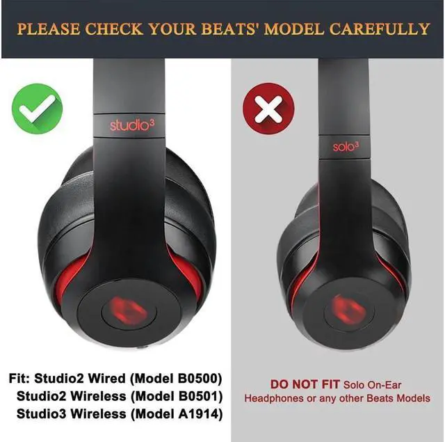 Alt view image 5 of 6 - Original Ear Pads for Beats Studio 2 & Studio 3 Wired & Wireless Headphones, Earpads with Soft Protein Leather, Noise Isolation Memory Foam, Added Thickness - Black