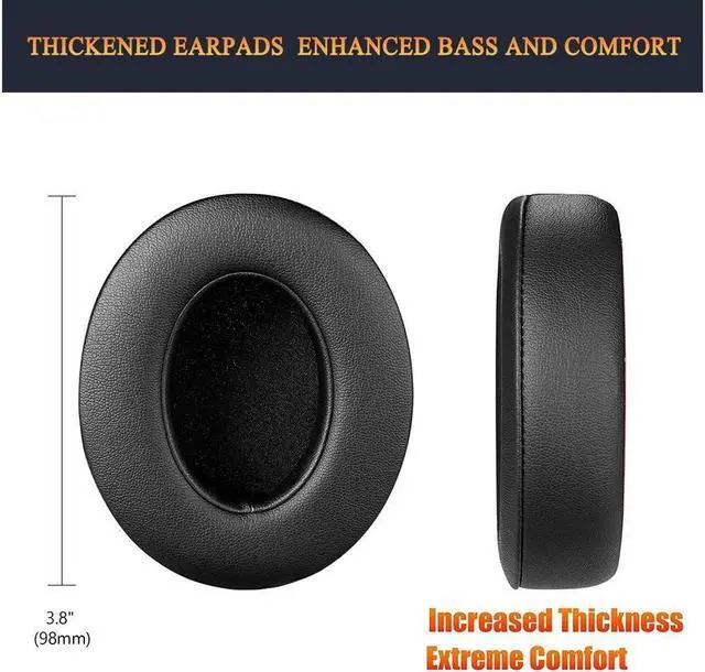 Alt view image 2 of 6 - Original Ear Pads for Beats Studio 2 & Studio 3 Wired & Wireless Headphones, Earpads with Soft Protein Leather, Noise Isolation Memory Foam, Added Thickness - Black