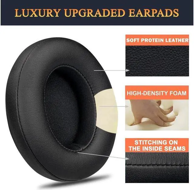 Alt view image 3 of 6 - Original Ear Pads for Beats Studio 2 & Studio 3 Wired & Wireless Headphones, Earpads with Soft Protein Leather, Noise Isolation Memory Foam, Added Thickness - Black