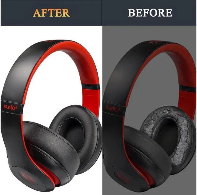 Alt view image 6 of 6 - Original Ear Pads for Beats Studio 2 & Studio 3 Wired & Wireless Headphones, Earpads with Soft Protein Leather, Noise Isolation Memory Foam, Added Thickness - Black