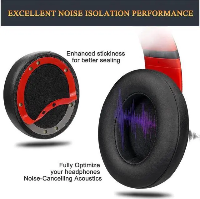 Alt view image 4 of 6 - Original Ear Pads for Beats Studio 2 & Studio 3 Wired & Wireless Headphones, Earpads with Soft Protein Leather, Noise Isolation Memory Foam, Added Thickness - Black