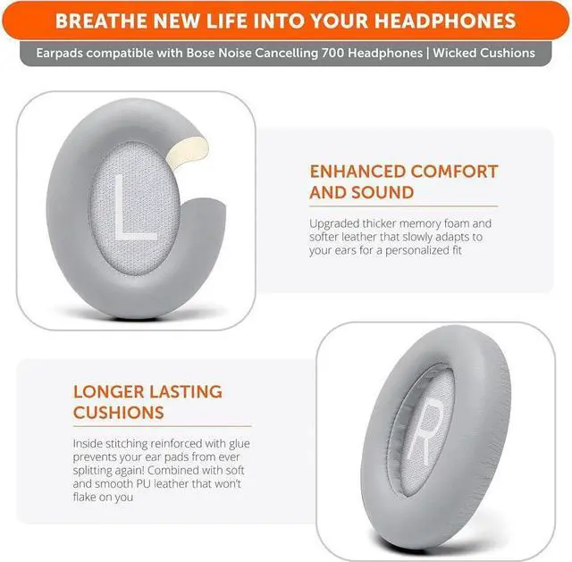 Alt view image 3 of 6 - Original Ear Pads for Bose 700 Noise Cancelling Headphones (NC700) - Softer PU Leather, Luxurious Memory Foam, Added Thickness, Extra Durable Ear Cushions |(Silver)