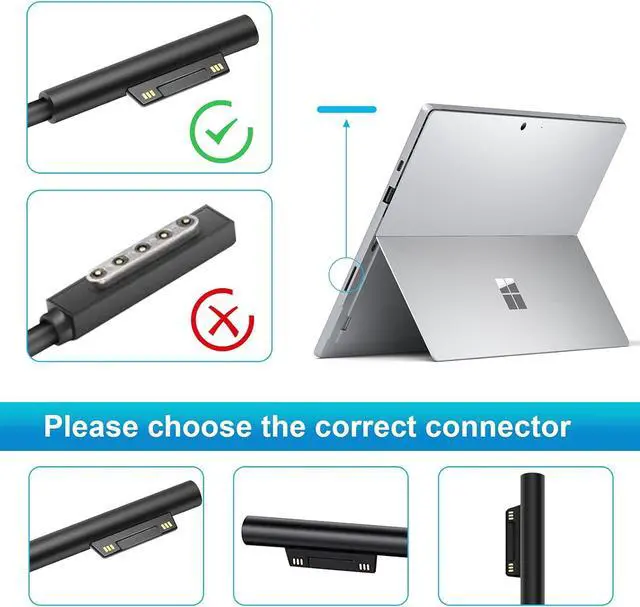 Alt view image 5 of 7 - 65W 1706 Pro Charger for Surface Pro 3/4/5/6/7 Power Supply Adapter, Compatible for Both Microsoft Surface Book Laptop/Tablet, Works with 65W&44W&36W&24W [Upgraded Version] (6.8 Ft Cord)