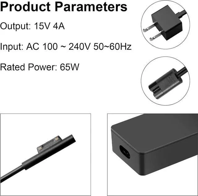 Alt view image 3 of 7 - 65W 1706 Pro Charger for Surface Pro 3/4/5/6/7 Power Supply Adapter, Compatible for Both Microsoft Surface Book Laptop/Tablet, Works with 65W&44W&36W&24W [Upgraded Version] (6.8 Ft Cord)