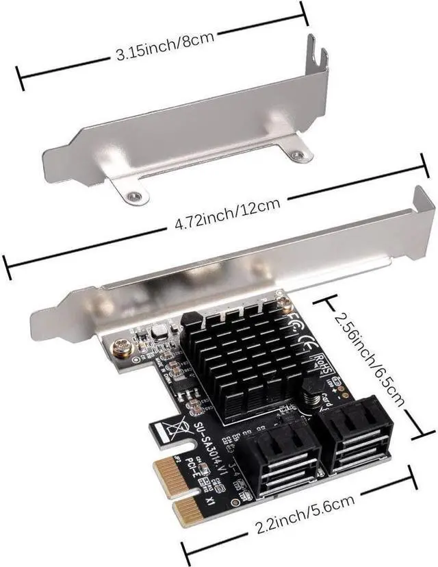 Alt view image 2 of 6 - SATA Card 4 Port with 4 SATA Cables, 6 Gbps SATA 3.0 Controller PCI Express Expression Card with Low Profile Bracket Support 4 SATA 3.0 Devices