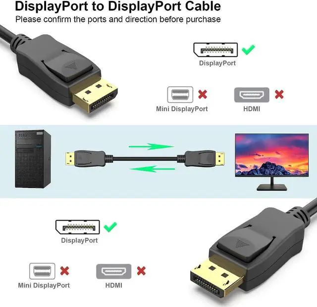 Alt view image 7 of 12 - DisplayPort to DisplayPort 6 Feet Cable [4K@60Hz 2K@144Hz], DP to DP Male to Male Cable Gold-Plated Cord Compatible for Lenovo, Dell, HP, ASUS and More