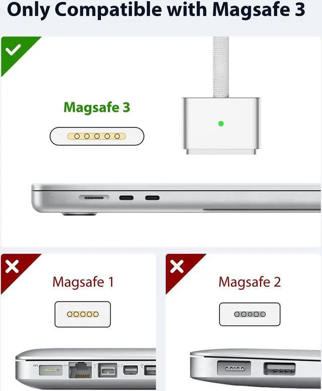 Alt view image 5 of 6 - 2022 Later MacBook Air Pro (M2) (M3) Charging Power Cable USB C to Magnetic Safe Cord 6ft Nylon Braided Compatible MAGSAFe3. Port