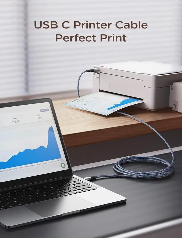 Alt view image 4 of 7 - aibileec USB B to USB C 6 FT, USB C Printer Cable, Nylon USB B to C Printer Cord for MacBook Pro/Air, USB C MIDI Cable Compatible with Yamaha Piano MIDI Keyboard, DAC, DJ Controller for iPad Pro