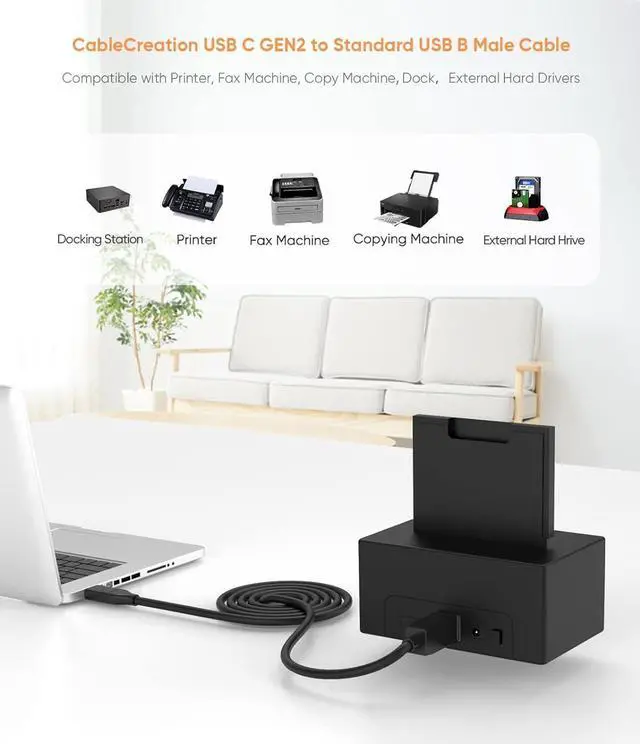 Alt view image 6 of 6 - USB 3.1 C to USB B Cable 4FT, USB Printer Cable USB B to C 10Gbps for Thunderbolt 3 Host MacBook Pro Air USB B Printer, External Hard Drive, Docking Station, Scanner, 2M Black