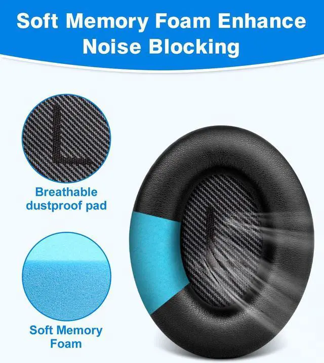 Alt view image 3 of 7 - Ear Pads for Bose Quiet Comfort 35 Soft Protein Leather Replacement Earpads Ear Cushions for Bose QC 35/25 / 15 QC2 / Ae2 / Ae2i / Ae2W / Sound Link/Sound True (Black)