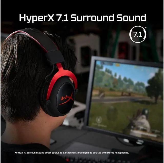 Alt view image 7 of 7 - HyperX Cloud II - Gaming Headset, 7.1 Surround Sound, Memory Foam Ear Pads, Durable Aluminum Frame, Detachable Microphone, Works with PC, PS4, Xbox One - Red&Black