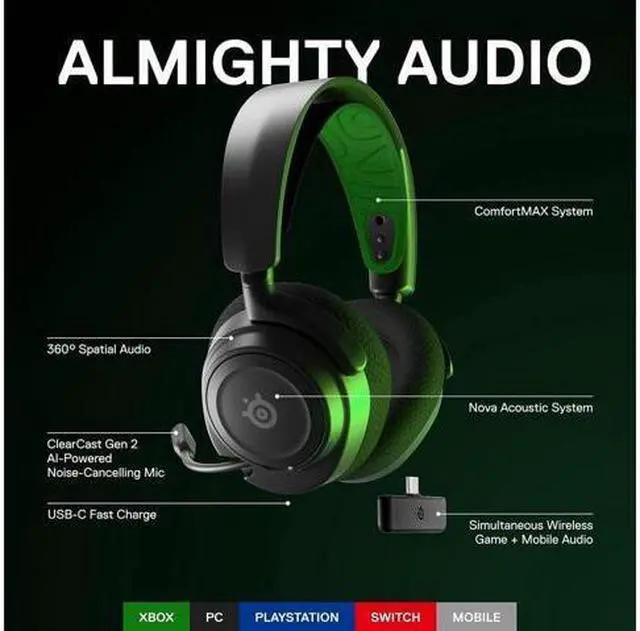 Alt view image 2 of 6 - New Arctis Nova 7X Multi-Platform Gaming & Mobile Headset  Nova Acoustic System  Simultaneous Wireless 2.4GHz + Bluetooth  38Hr Battery  USB-C  Xbox, PC, PS, Switch, Mobile