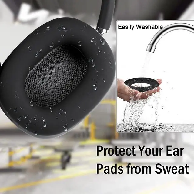 Alt view image 4 of 7 - Silicone Ear Pads Cover Protector for AirPods Max Headphones Cushions, Sweatproof, Easily Washable, Rugged Durability - Black