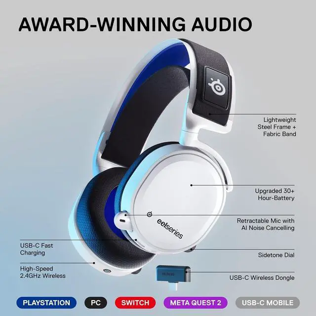 Alt view image 4 of 5 - Arctis 7P Plus Wireless Gaming Headset 2.4 GHz   3D Audio  For PS5, PS4, PC, Mac, Android and Switch