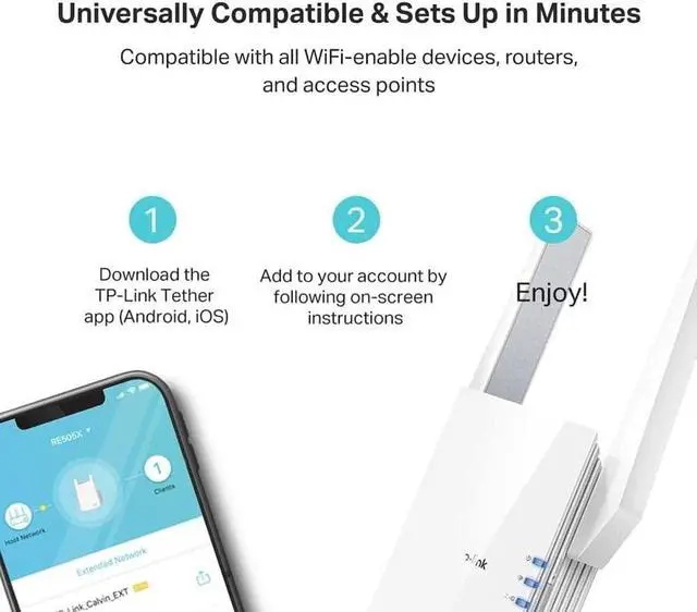 Alt view image 3 of 5 - WiFi 6 Range Extender AX1800 (RE605X) Dual-Band with LAN Port Universal Compatible Wi-Fi Repeater