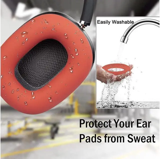 Alt view image 5 of 7 - Aibileec Silicone Ear Pads Cover Protector for AirPods Max Headphones Cushions, Sweatproof, Easily Washable, Rugged Durability - Red