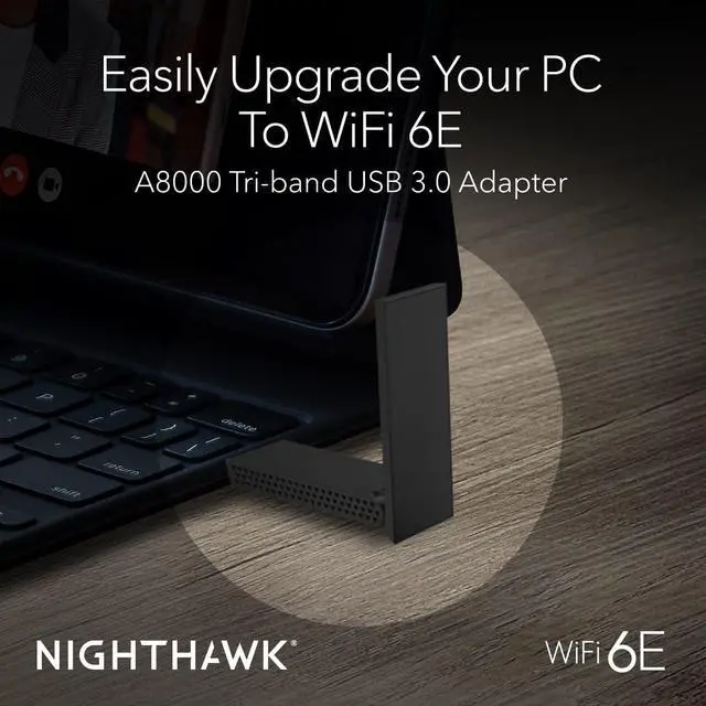 Alt view image 3 of 5 - External USB WiFi 6E Adapter, Nighthawk (A8000) - AXE3000 Tri-Band Wireless Wi-FI Card Gigabit Speed (Up to 3Gbps) 2.4GHz 5GHz 6Ghz Works for all type Router