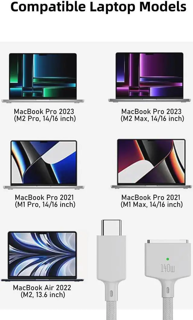 Alt view image 3 of 5 - 2023 Later Macbook AIr Pro Charging Cable 140W Max  Compatible MagSafe3 Power Cord