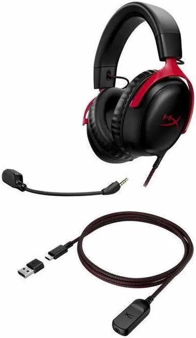 Alt view image 7 of 7 - HyperX Cloud III Gaming Headset Wired 3.5mm USB Noise-Cancelling DTS Spatial Audio Signature Memory Foam Premium Leatherette for PC, PS5, PS4, Xbox Series Switch, Mac, Mobile, Black Red