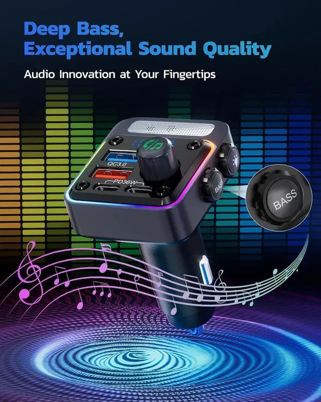 Alt view image 3 of 5 - Car Bluetooth 5.3 Wireless Adapter Radio Fm Transmitter cigarette USB charger PD 36W QC3.0 18W USB-C USB-A Hands-Free Calling 2024 Newer Version