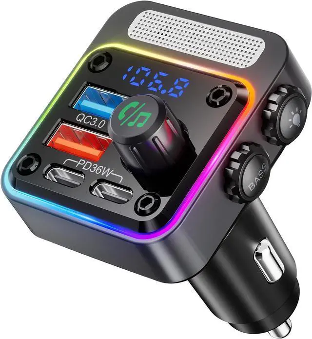 Main image of Car Bluetooth 5.3 Wireless Adapter Radio Fm Transmitter cigarette USB charger PD 36W QC3.0 18W USB-C USB-A Hands-Free Calling 2024 Newer Version