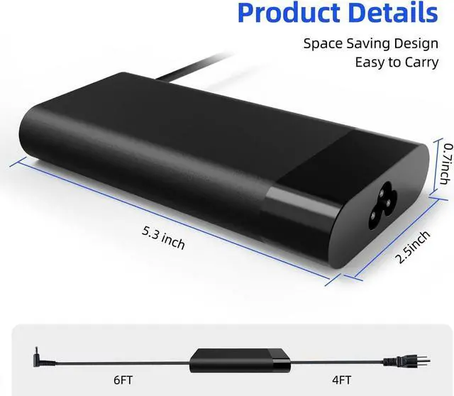 Alt view image 3 of 5 - 150W AC Laptop Charger for HP OMEN 15 17 Pavilion Gaming 15 17 ZBook 15 G3 G4 G5 G6 ZBook Studio G3 G4 G5 G6 G7 G8 Fury G7 G8 Slim Power Adapter Supply Cord