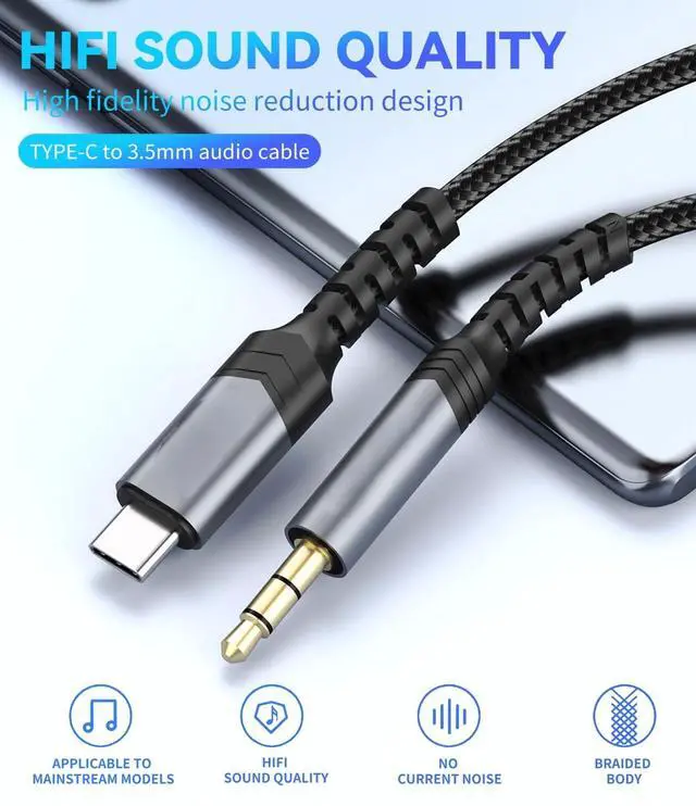 Alt view image 2 of 5 - USB-C to 3.5mm Auxiliary Audio Cable 5FT Universal Compartible Nylon Braid Heavy Duty  (Not Support Microphone)