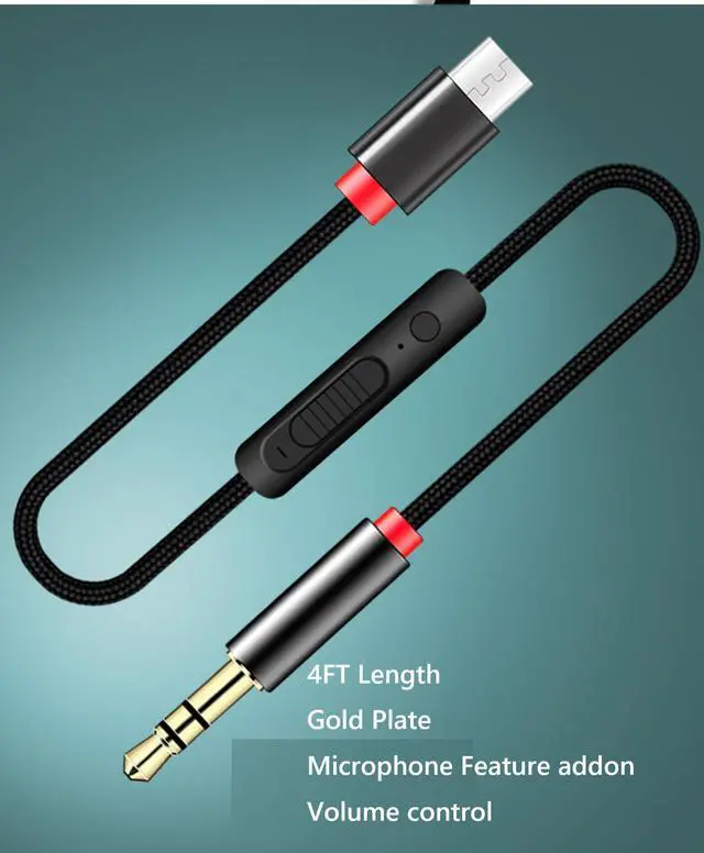 Alt view image 2 of 5 - USB-C to 3.5mm Auxiliary Audio Cable with Volume Control and Microphone Feature addon to Headphone Universal Compartible 4FT