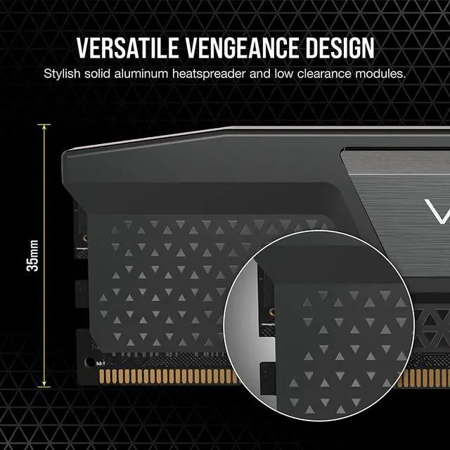 Alt view image 5 of 7 - Corsair Vengeance DDR5 64GB (2x32GB) 5200MHz C40 Intel Optimized Desktop Memory (Onboard Voltage Regulation, Custom XMP 3.0 Profiles, Compact Form-Factor, Solid Aluminum Heatspreader) Black